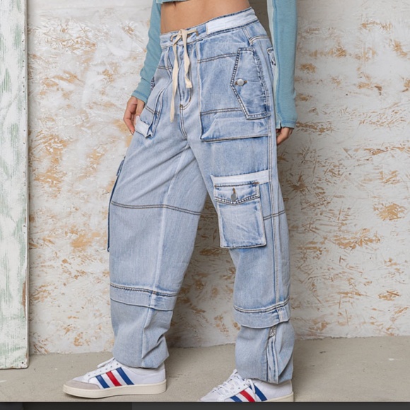 POL Light Wash Cargo Utility Jean Jogger Pants Y2K SR20 - Picture 5 of 10